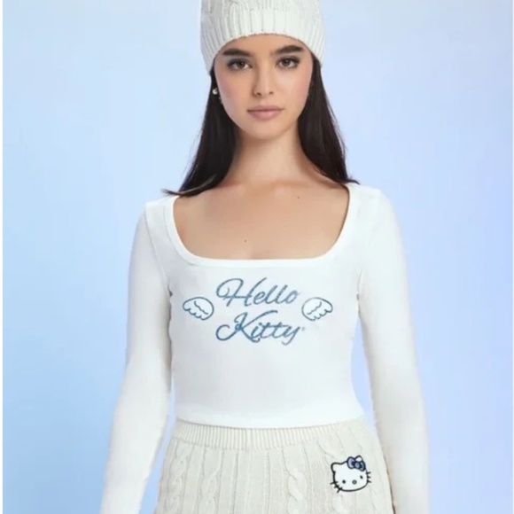 Hello Kitty long sleeve ribbed white top XS Forever 21 womens - Picture 6 of 6